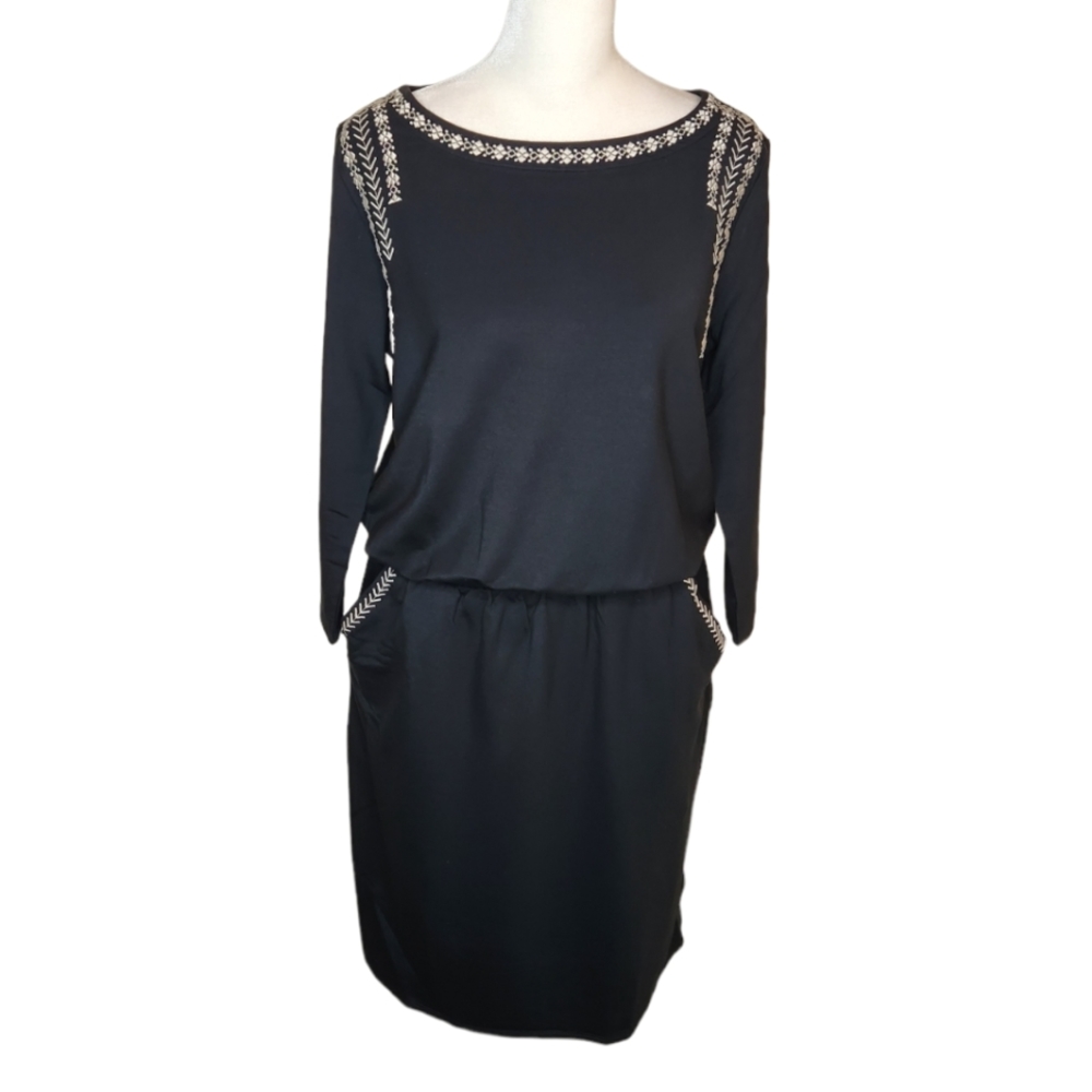NEW Garnet Hill Embroidered Elastic Waist Blouson Dress with Pockets